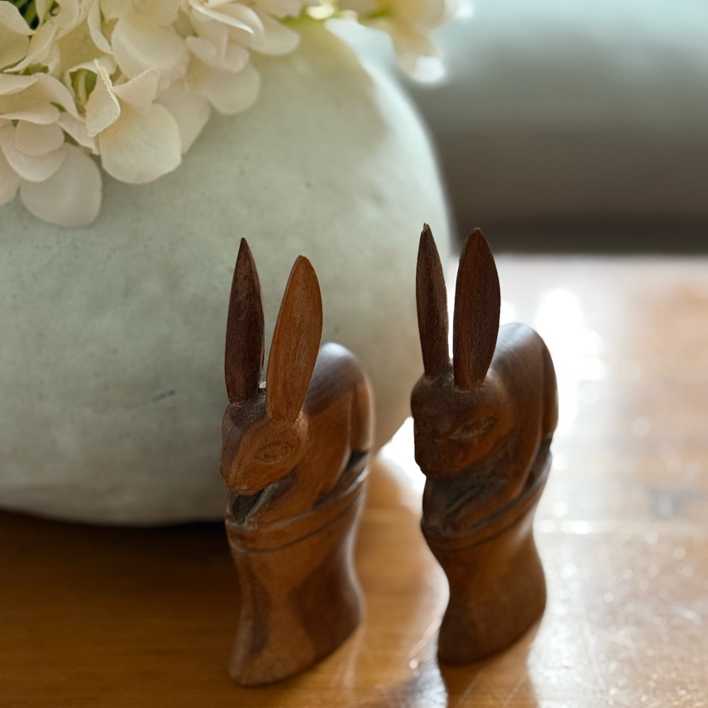 Handcrafted wood bunnies
